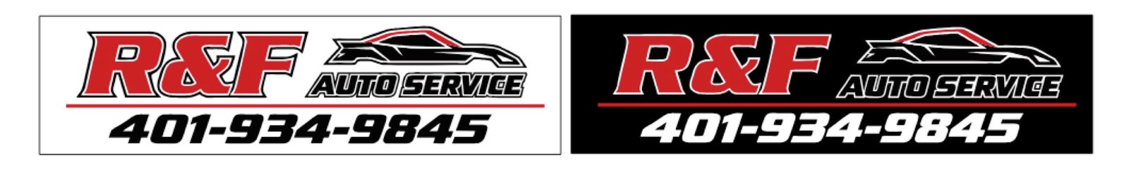R&F logo layouts on white and black backgrounds